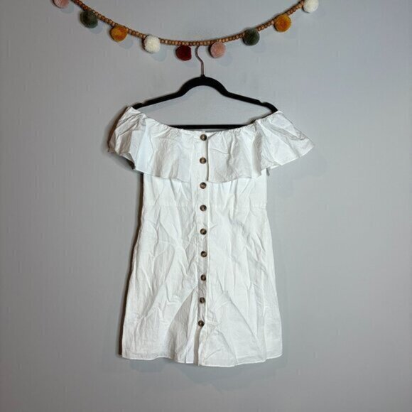 Zara white off shoulder button down dress - Picture 1 of 5